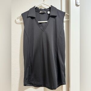 Black sleeveless collared golf polo